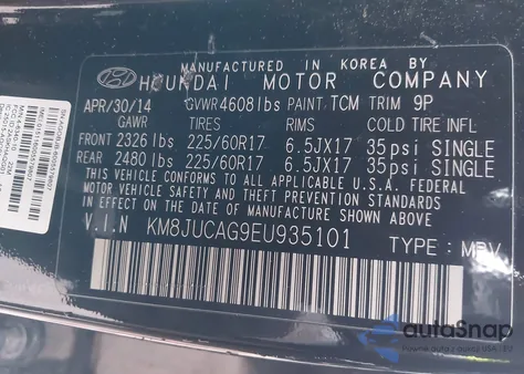 2014 Hyundai Tucson Walking Dead Edition from USA, damaged, VIN KM8JUCAG9EU935101